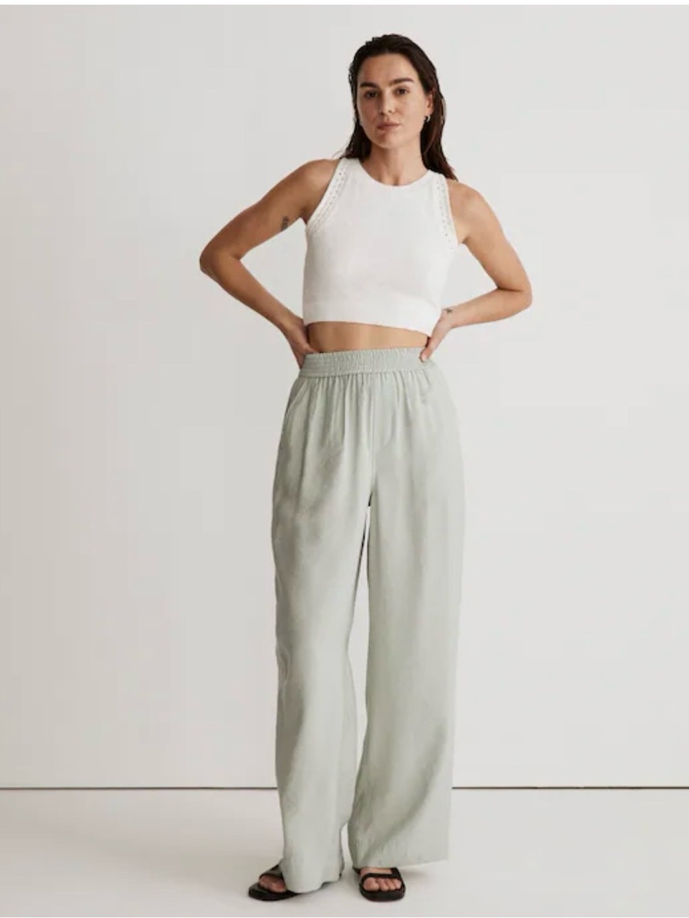 Madewell Wide-Leg Pants in Sage Green